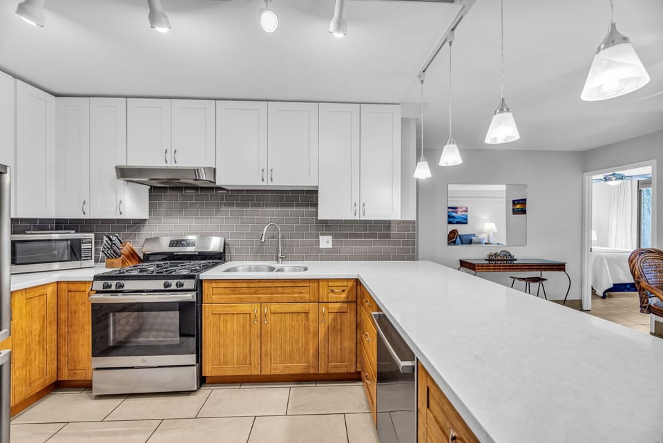 Enjoy our fully equipped kitchen with room for your sous chefs!