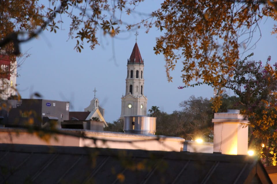 The steeple of the Catherdral  from the landing of  the stairway. 