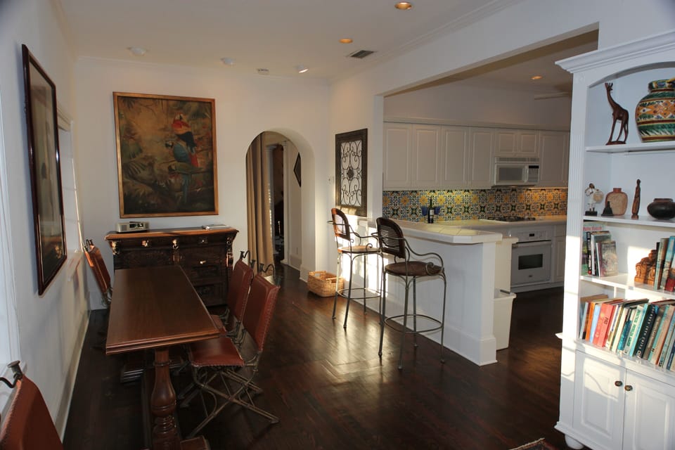 dining area and door leading into master bedroom