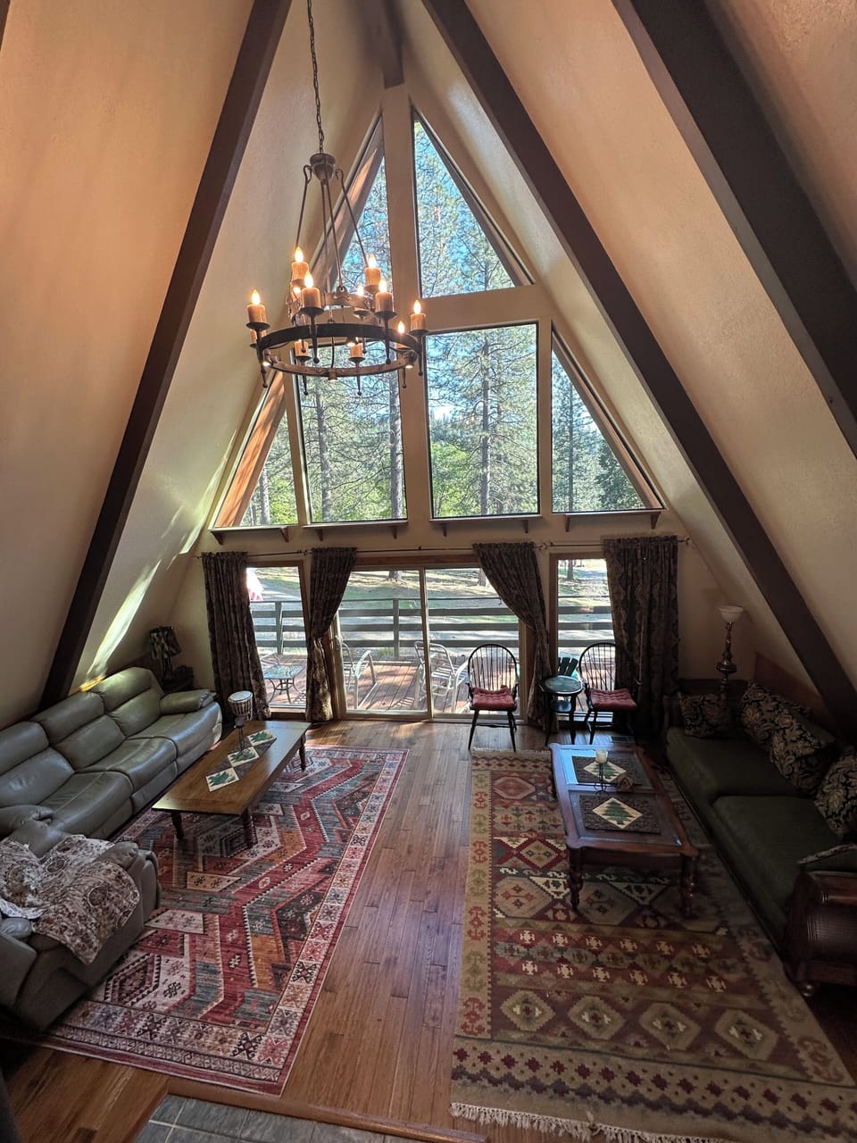 Spacious living room with sliders to deck