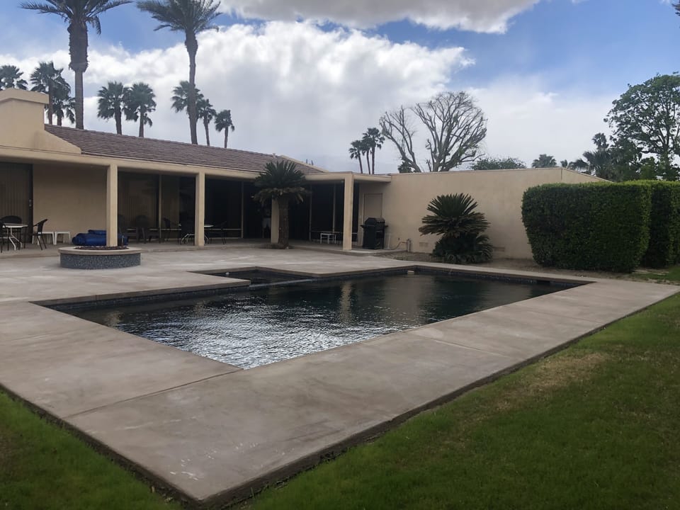 New pebble tech pool and Fire Pit