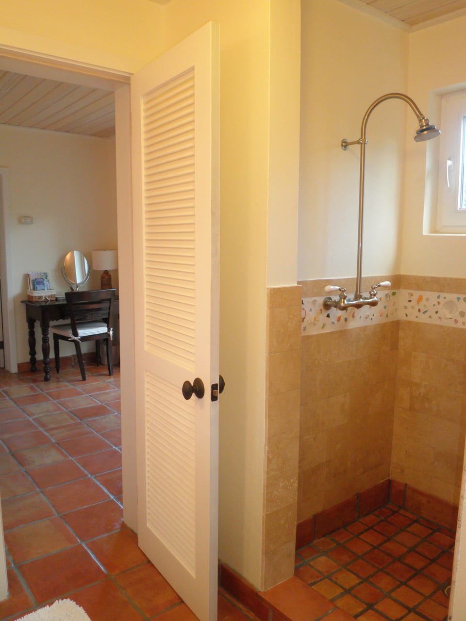 Lower bathroom/indoor shower.