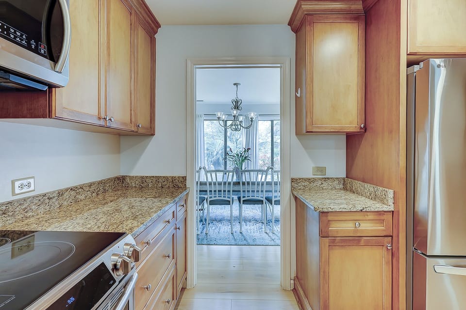 Kitchen view into dining room