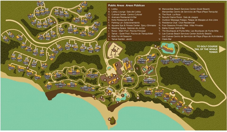 Four Seasons Resort Map. Two bedroom villas are #5100 and #5300 on the map.