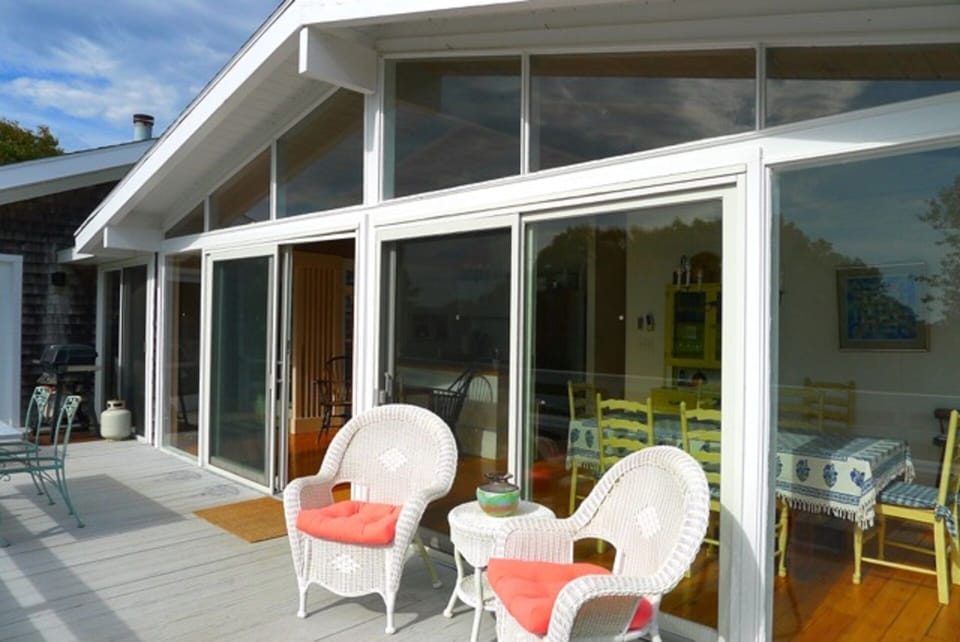 Warm yourself on the deck overlooking the pool.