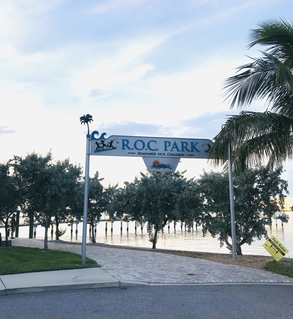 Entrance to ‘Remembering Our Children‘ Park directly beside Yacht Club exit. 