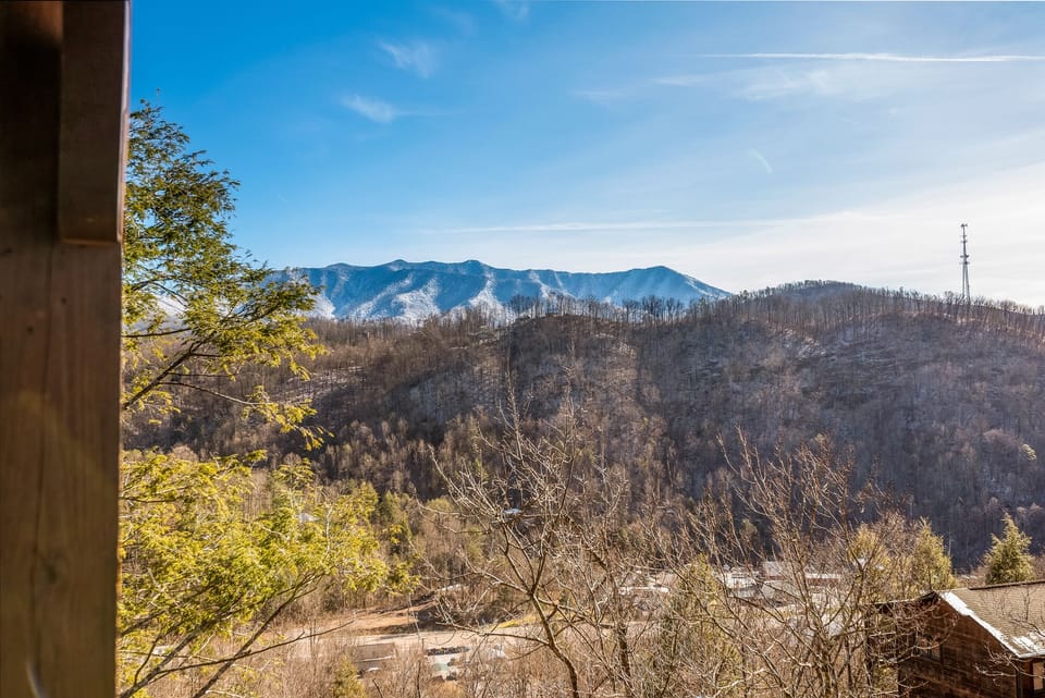 Beautiful view of Mt. Leconte from back balcony of cabin