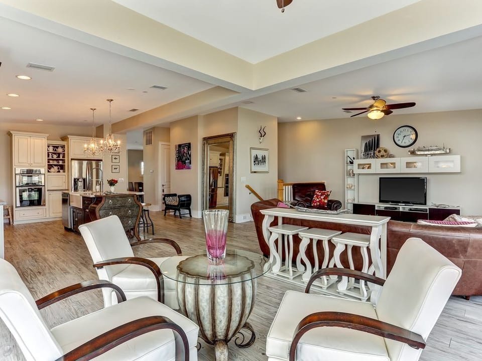 Sitting area by doors leading out to balcony
