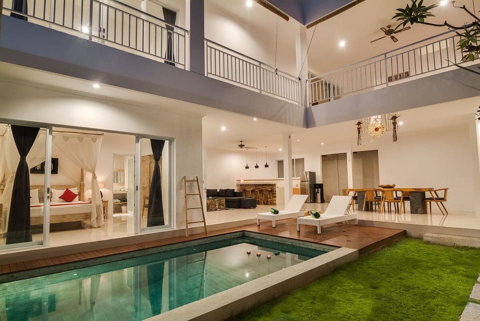 Pool. living room and kitchen is open area