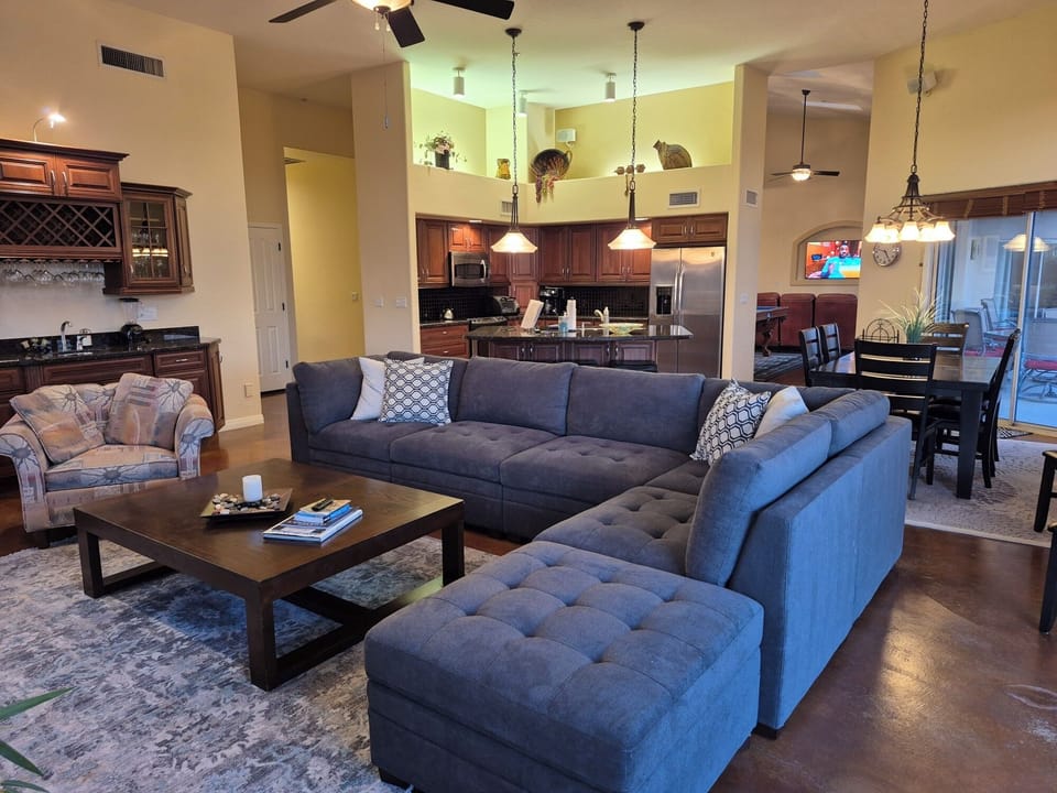 Great / Family Room, Dining area, and kitchen island with seating.