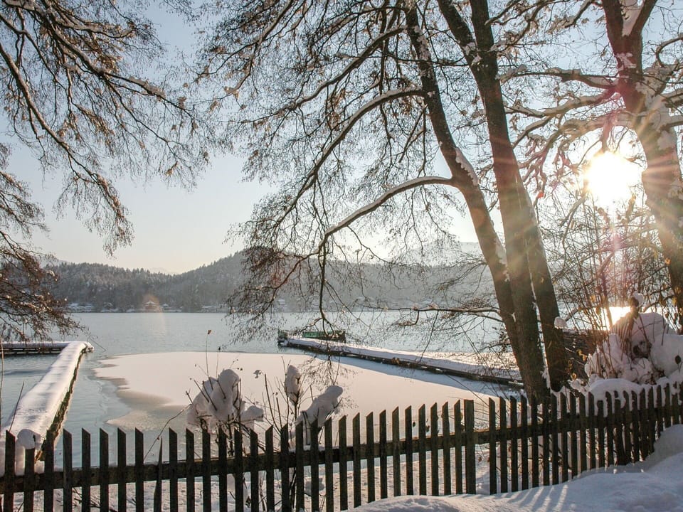 Sky, Water, Snow, Light, Fence, Natural Landscape, Wood, Tree, Twig, Sunlight