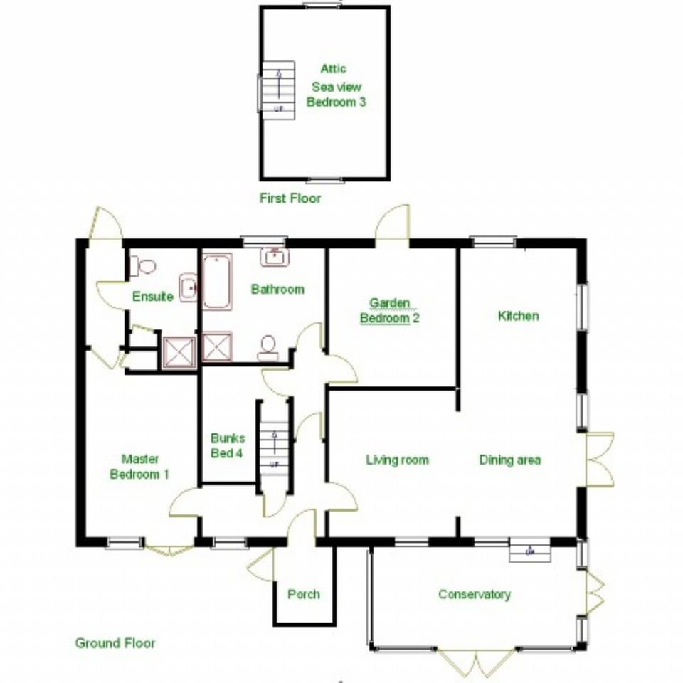 Plan of the house - ground floor and attic bedroom