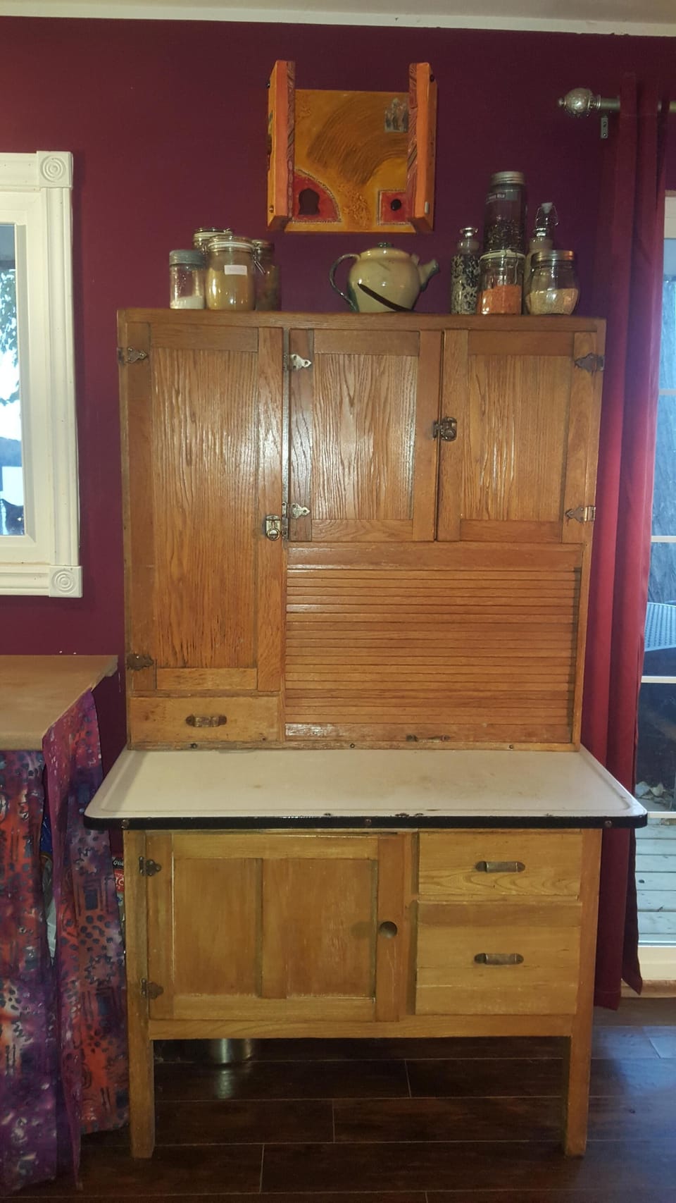 1920's Antique Hosier, stores  kitchenware and mason jar drinking glasses, 