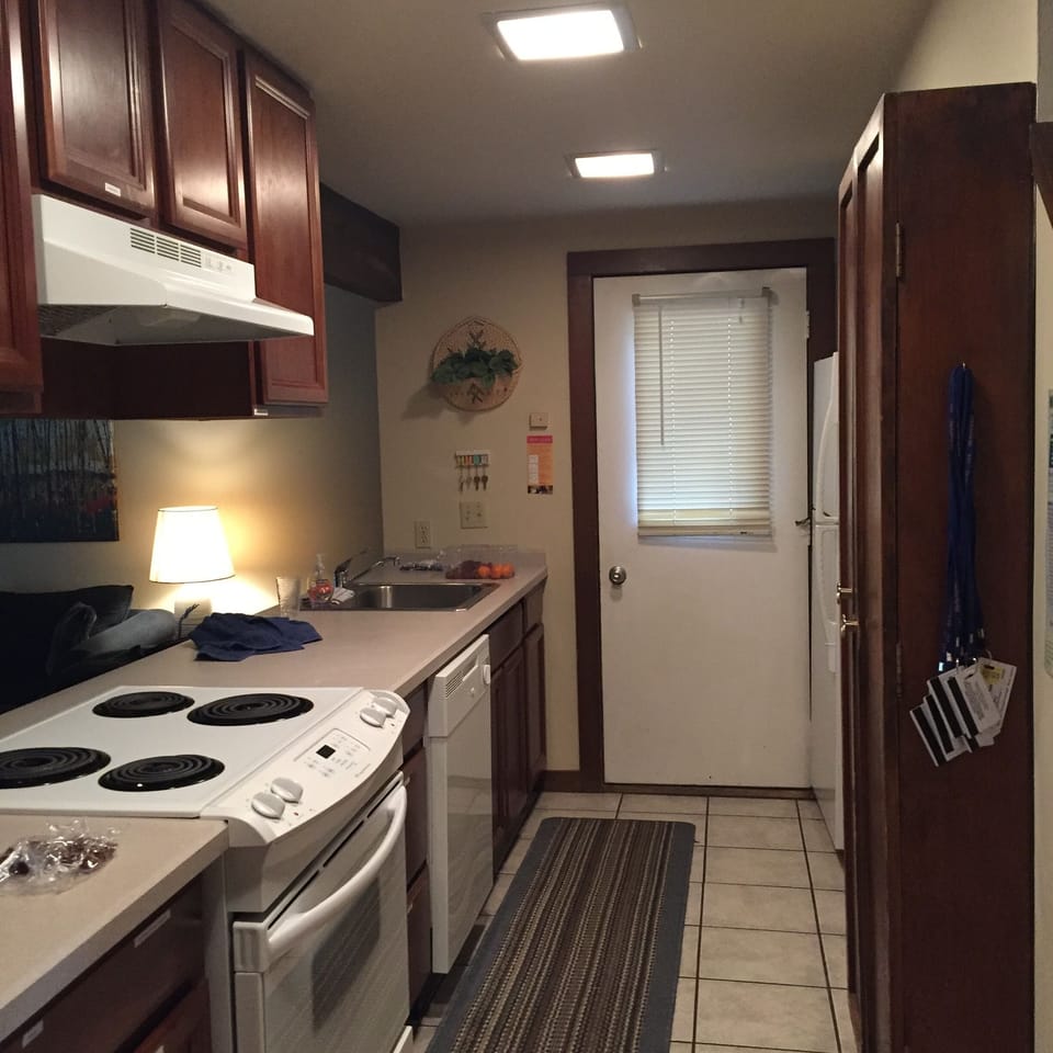 Well-stocked galley kitchen