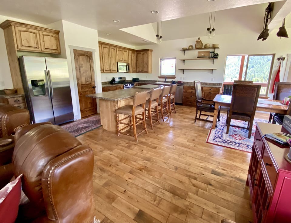 Kitchen is open to living space. Full size appliances and large bar island.