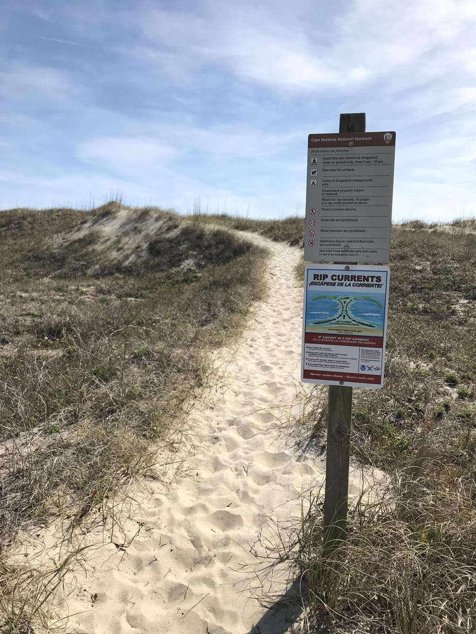The path to the beach leads over the dune and is soft sand on an incline. 
