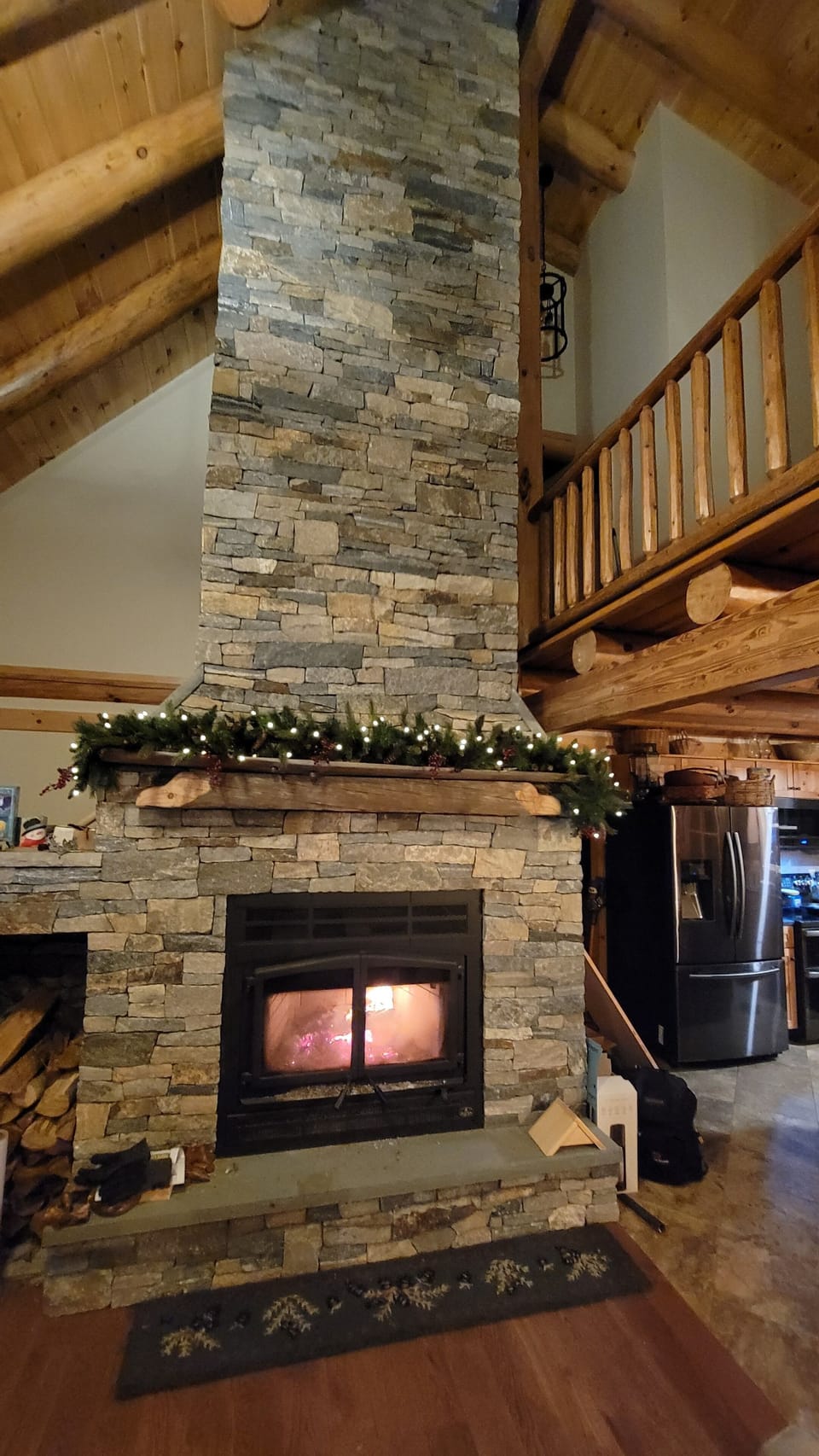 30 Foot Tall Handcrafted Stone Fireplace 