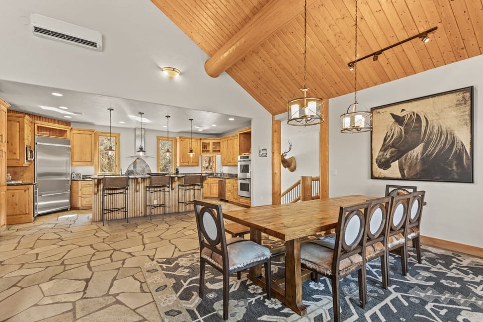 Well Lit Kitchen & Dining Area - Brushed Nickle Pendant Lights & Track Lighting