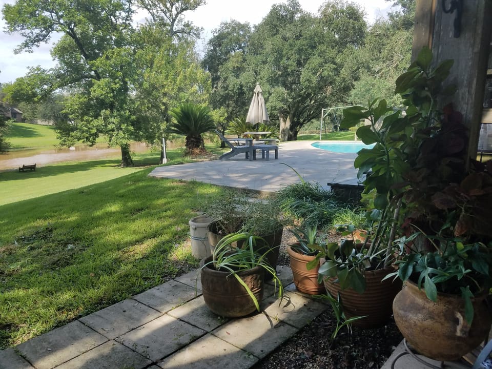 back of property overlooking the Bayou Tech and pool