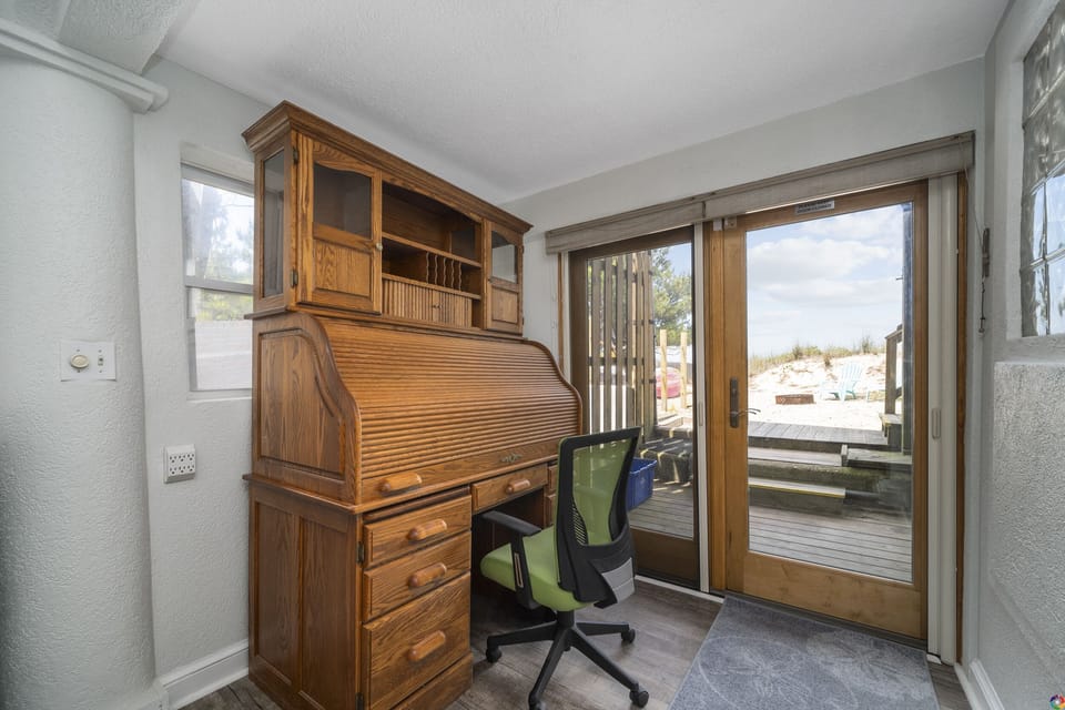 Desk area at beach patio door