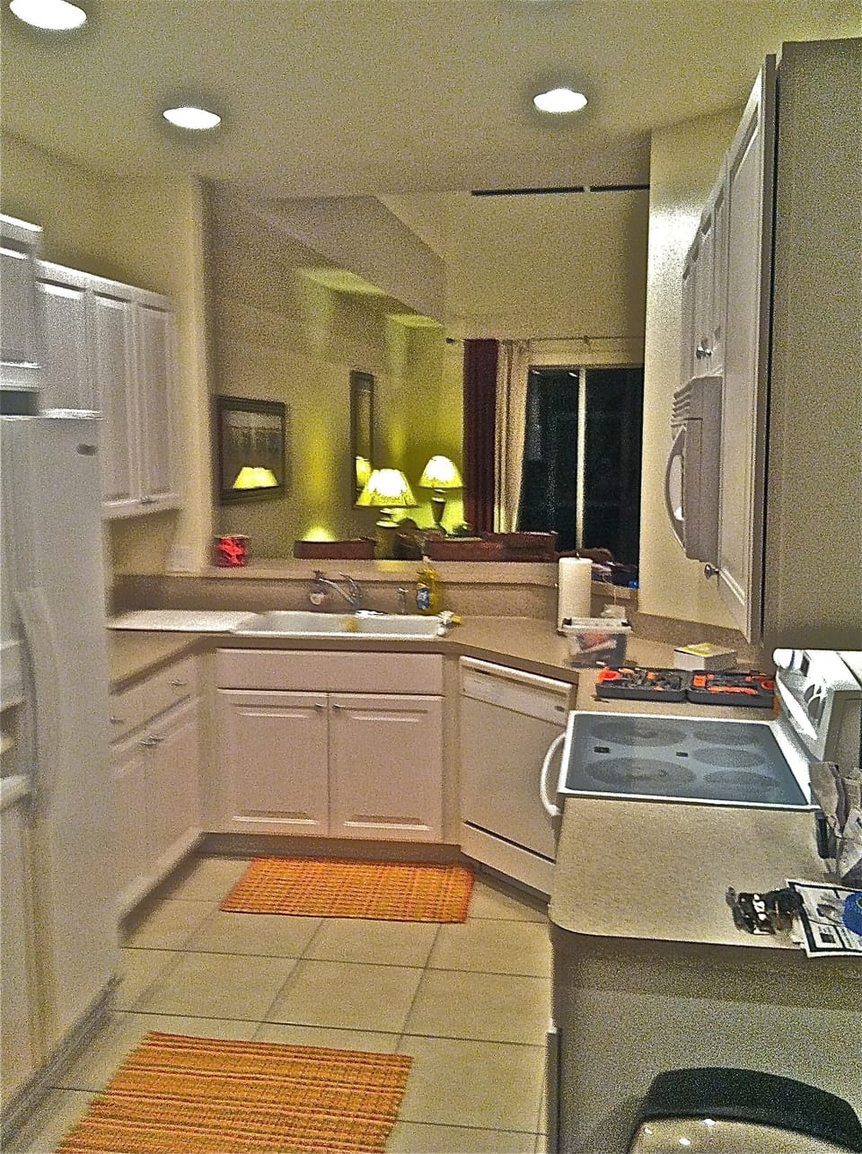 Kitchen area overlooking dining/livingroom 