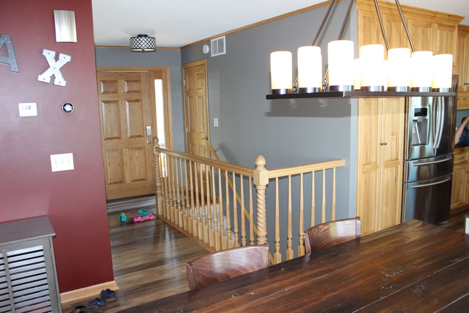 view from dining area to the front door