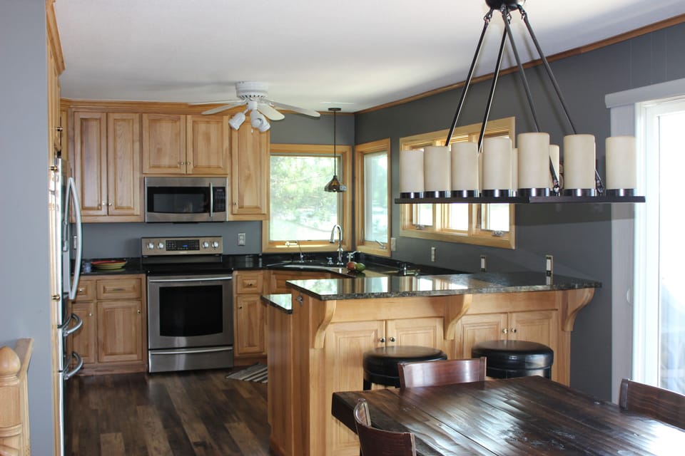 Kitchen with new floors and windows