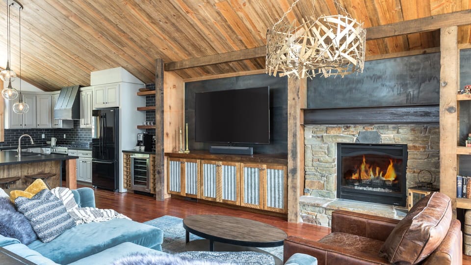 72" TV and Fireplace in Great Room
