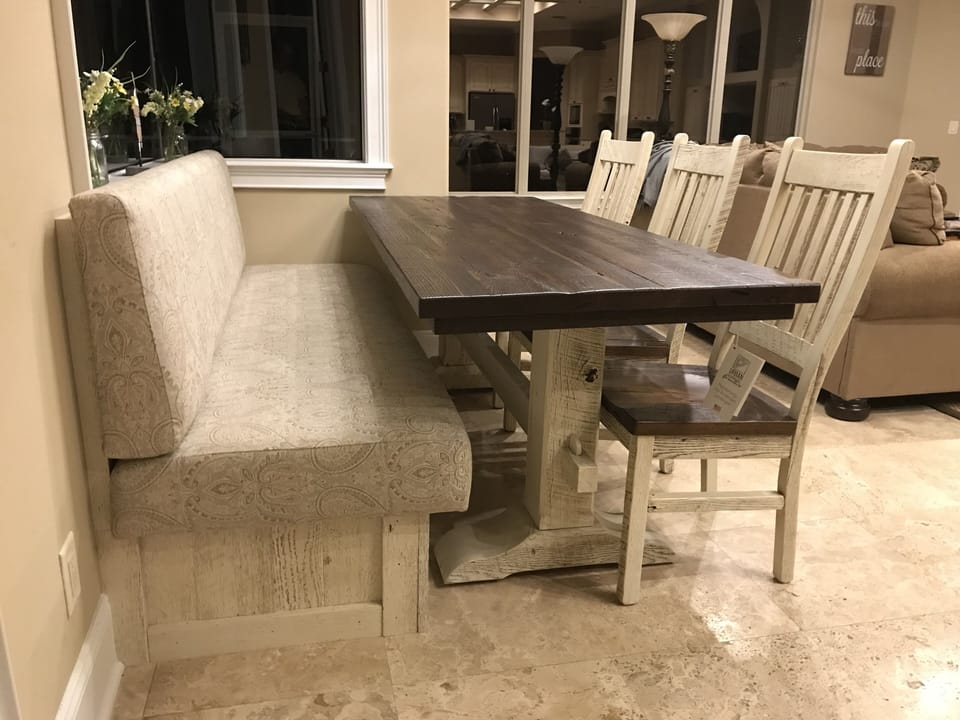 New custom made banquet. Made from reclaimed barn wood