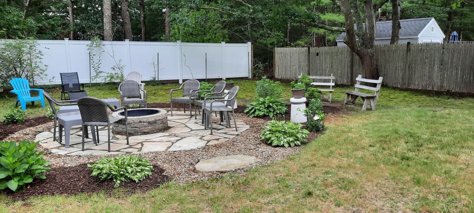 back yard with firepit