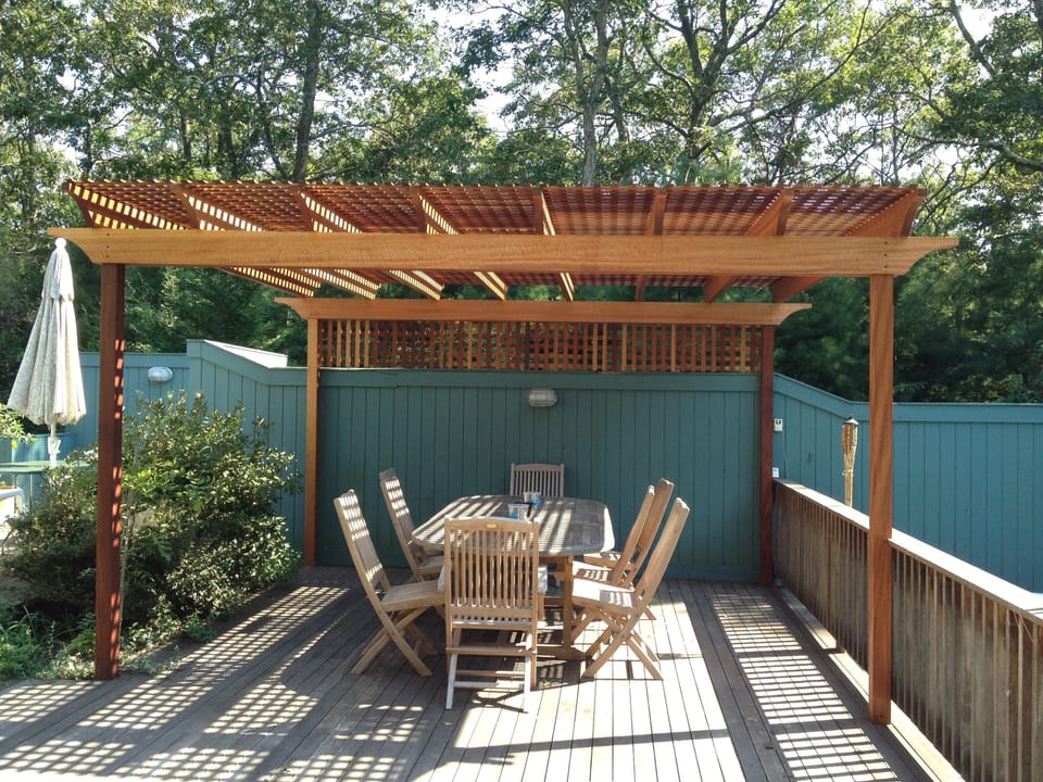 Mahogany arbor for dining in shade