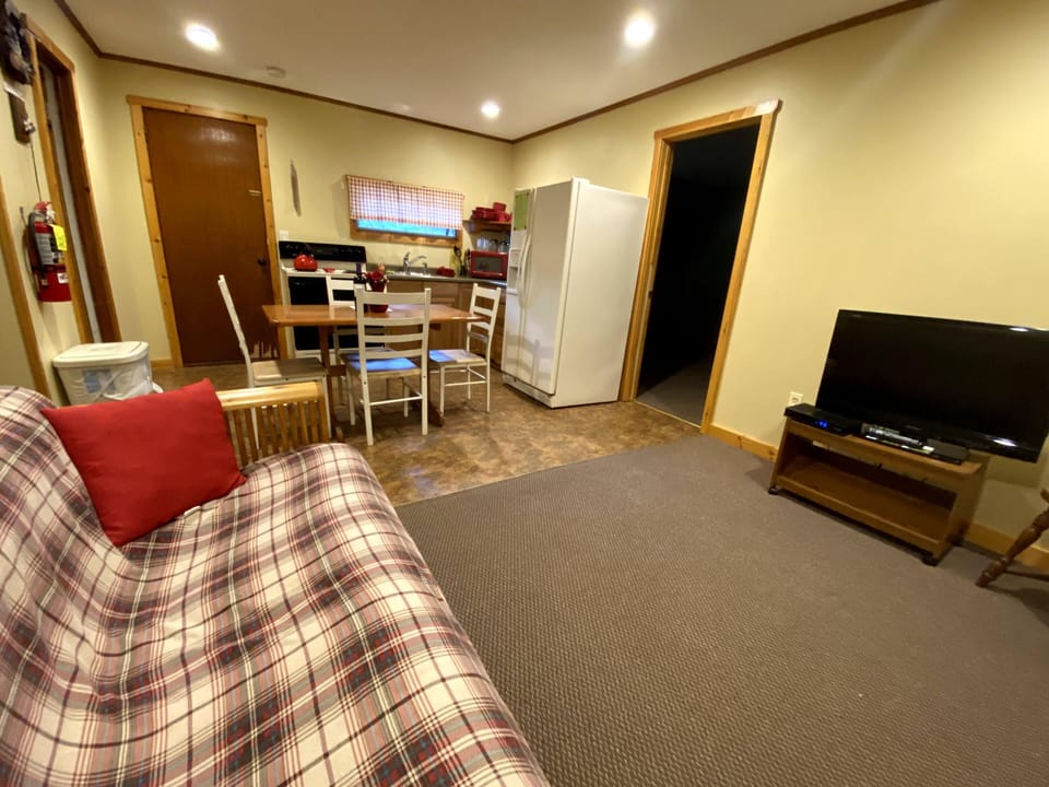 Kitchen/ living room with full size appliances and flat screen TV