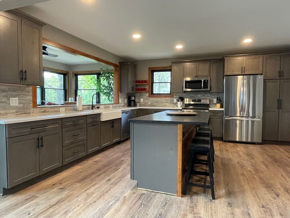 Kitchen with pass thru Window and Lake Views