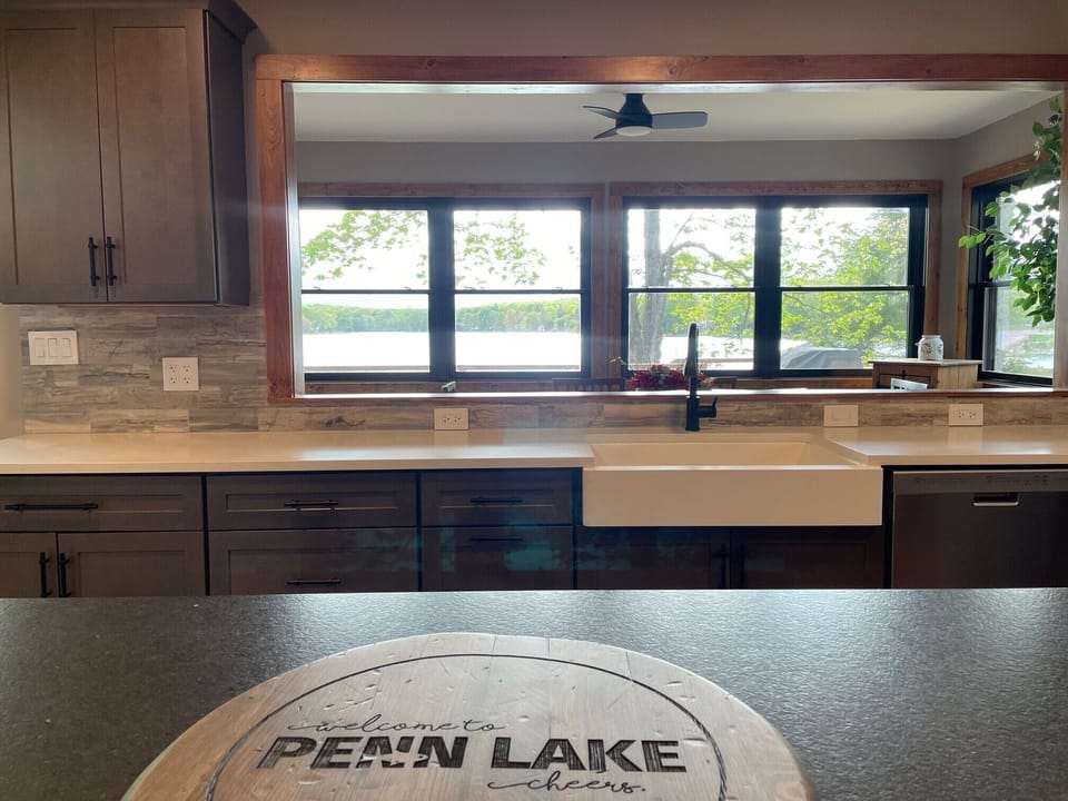 Kitchen with pass thru Window and Lake Views