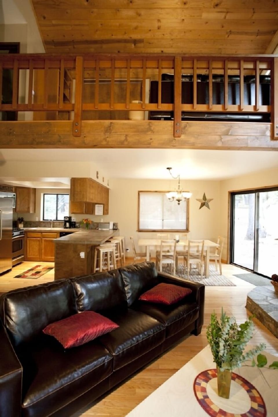 The great room opens up to the game loft.