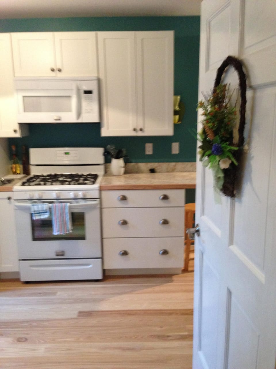 Front door to unit, beautiful new hardwood floors throughout.