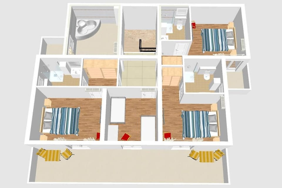 1st floor has: 4 ensuite bedrooms,  bedroom with 2 single beds, relaxation room.