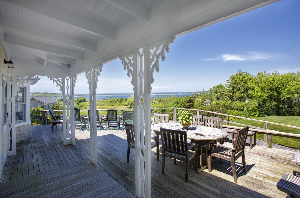 ..the house welcomes  gatherings, inside and out. Here, the view-filled deck.   