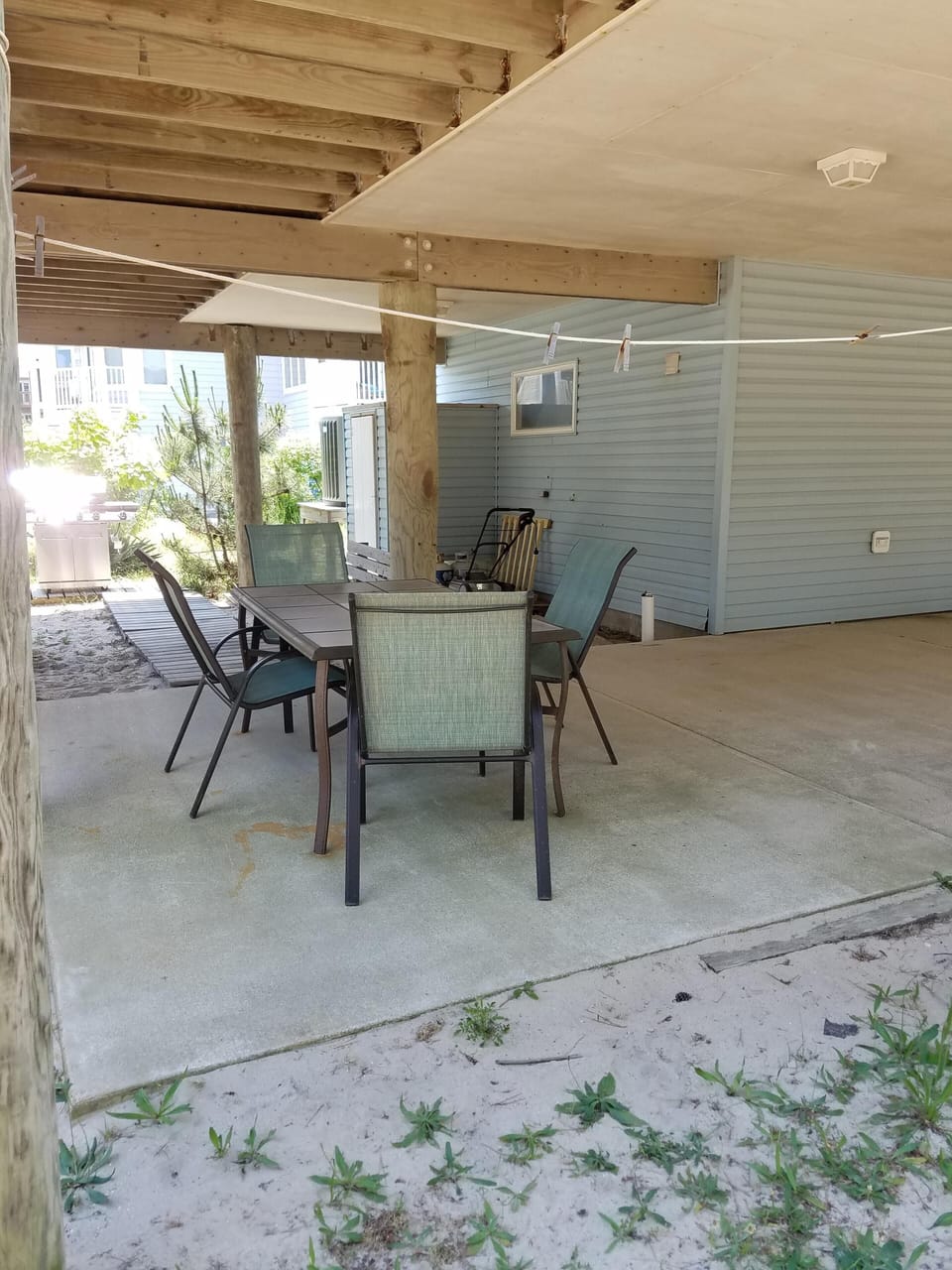 A shady spot to eat or relax under the house.