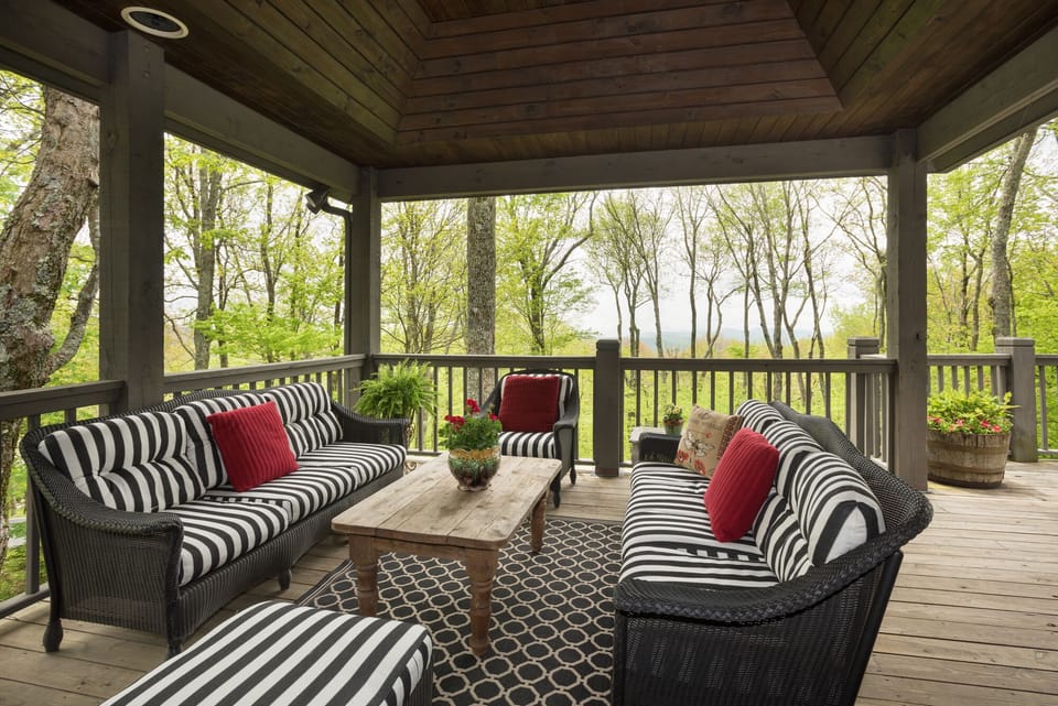 Outdoor upstairs porch area off dining room and kitchen