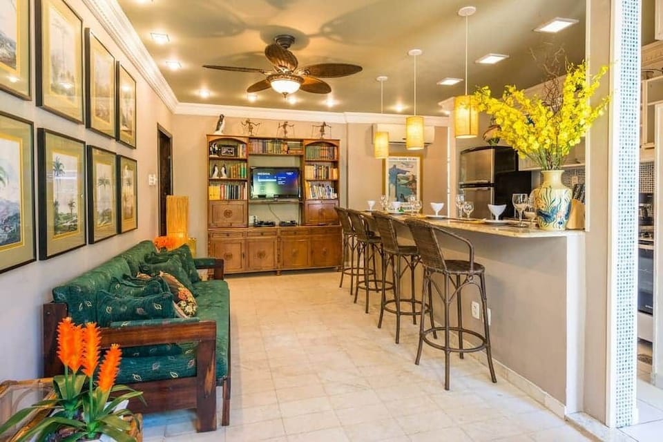 The living room with an open kitchen
