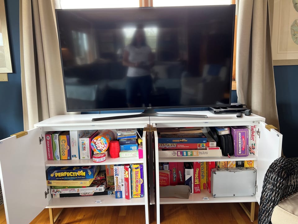 We have a large selection of games for children and adults as well as a books. 