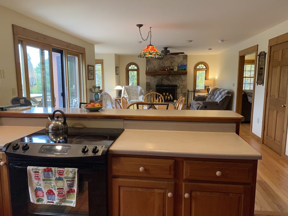 view of dining and family room from kitchen