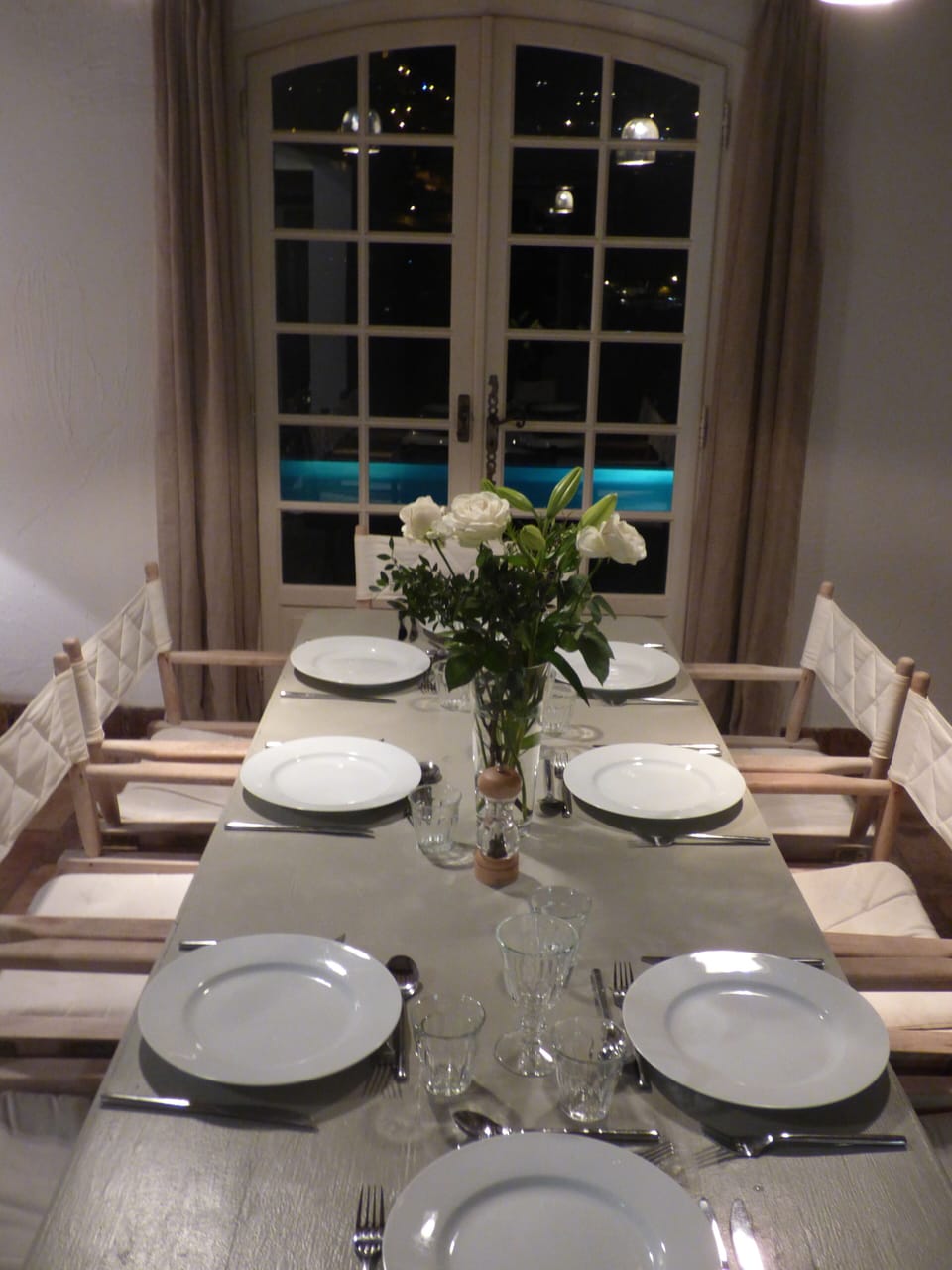 Evening dining, with pool beyond