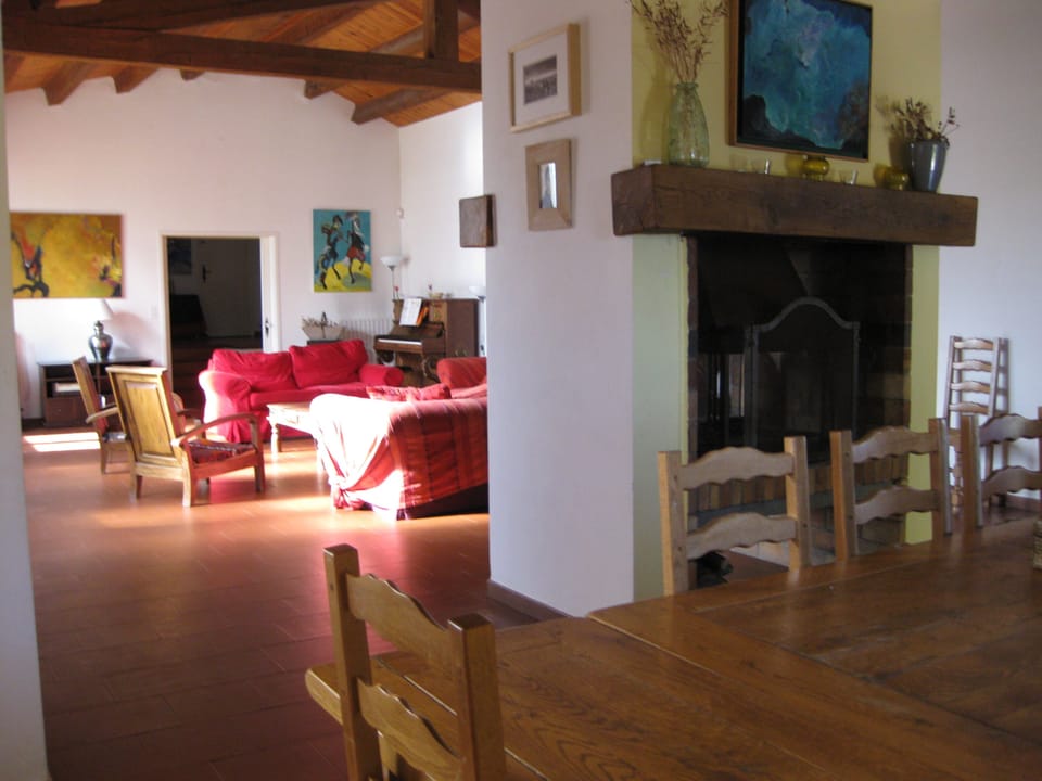 Fireplace, opens onto Living room and onto Dining room