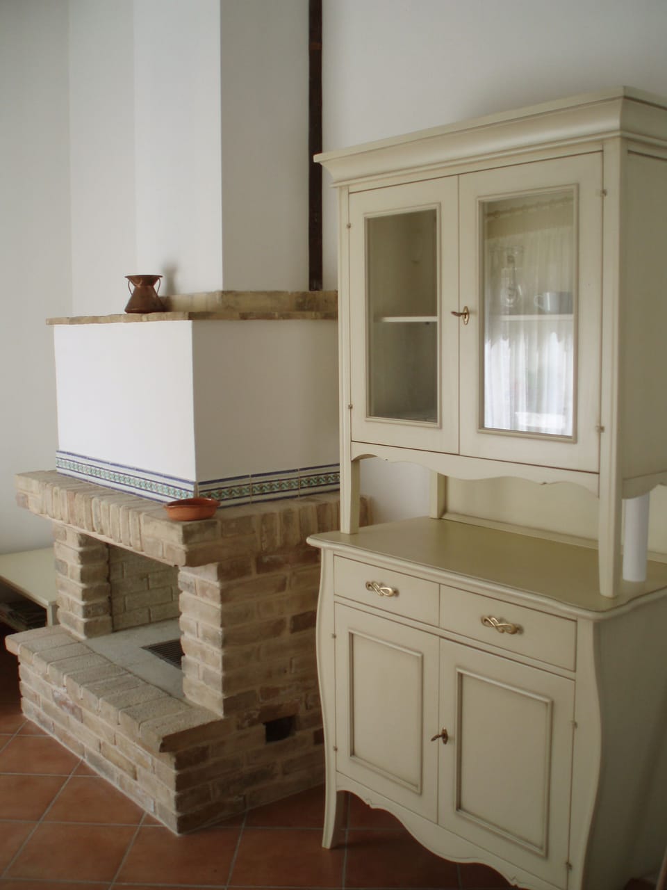 The dresser and fireplace