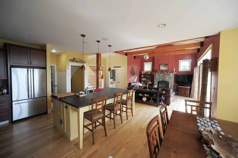 View of Dining Kitchen, dining room and living room.