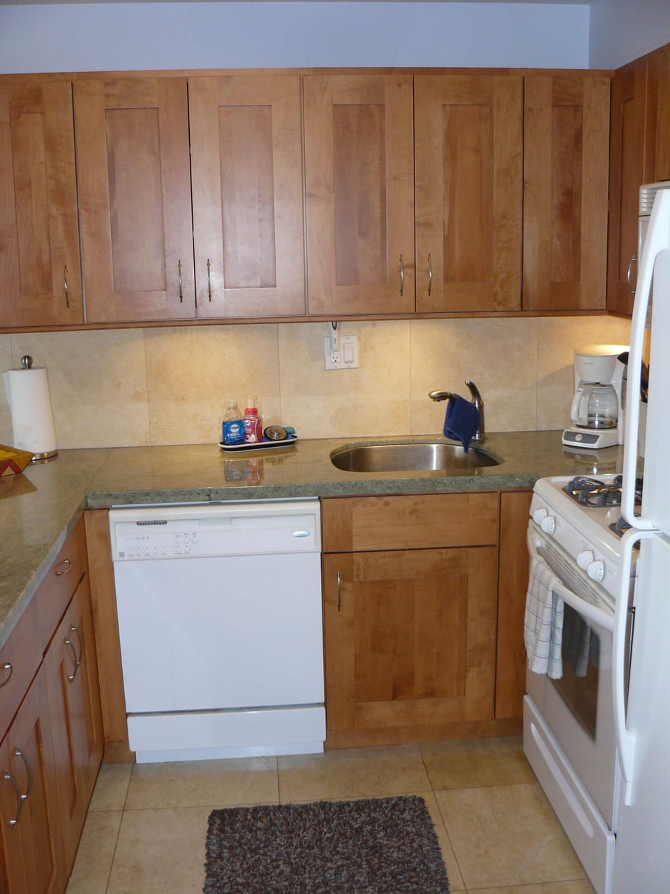 Dishwasher of course!  Load it and leave it!  Lots of space for guest storage.