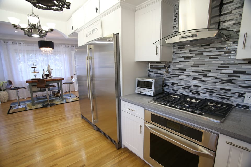 More than enough refrigerator. Five stove burner with oven. Toaster/Oven.