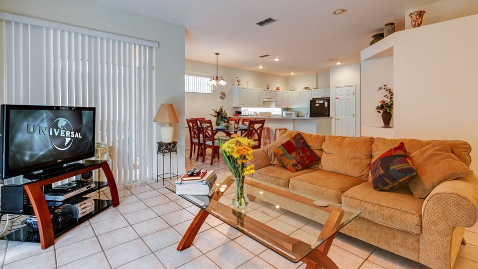 Comfortable family area with flat screen TV and cable service